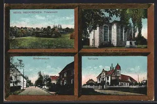 AK Berg. Neukirchen, Kirche und Denkmal, Turnhalle, Strassenpartie, Ortsansicht