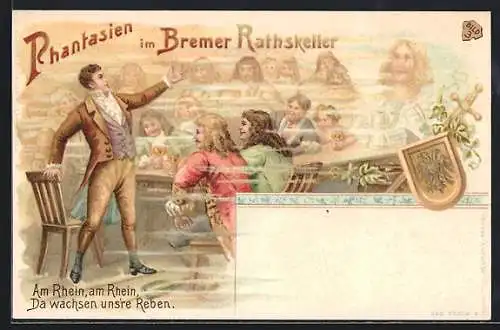 Lithographie Bremen, Gäste phantasieren im Gasthaus Rathskeller