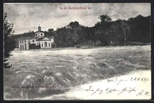 Künstler-AK München, Blick von der Maximiliansbrücke aus