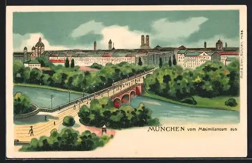 Lithographie München, Ortsansicht vom Maximilianeum aus