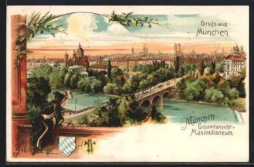 Lithographie München, Gesamtansicht v. Maximilianeum, Münchner Kindl