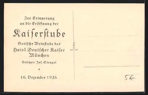 AK München, Hotel Deutscher Kaiser v. Jos. Stengel, die Kaiserstube