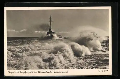 AK Torpedoboot bei hoher Fahrt im Kielwasser des Vordermanns