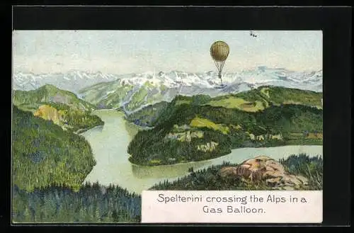 Künstler-AK Spelterini crossing the Alps in a Gas Ballon