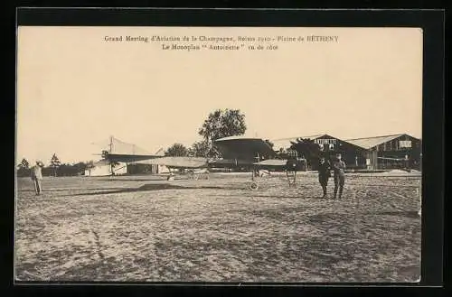 AK Reims, Plaine de Bétheny, Le Monoplan Antoinette, Flugzeug