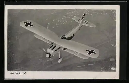 AK Arado Ar. 68, Doppeldecker im Flug, 