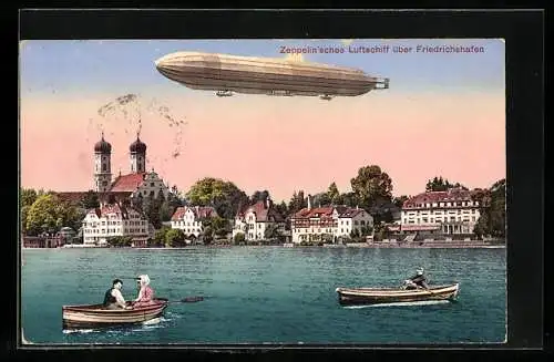 AK Friedrichshafen, Zeppelinsches Luftschiff über dem Ort