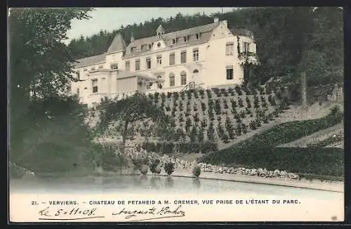 AK Verviers, Chateau de Petaheid A. M. Cremer, vue prise de l`Étant du Parc