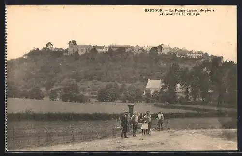 AK Sautour, La Pompe du pont de pierre et Panorama du village