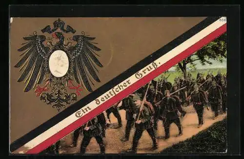 Künstler-AK Infanterie auf dem Marsch, Reichsadler