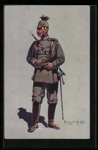 AK Gefreiter des 1.Ulanen-Reg. Kaiser Wilhelm II. König v. Preussen, in Felduniform, 1914-1915