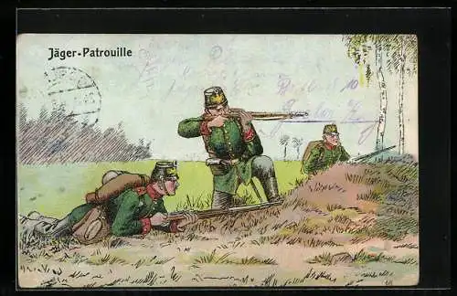 AK Infanterie, Jäger-Patrouille mit Gewehr im Anschlag