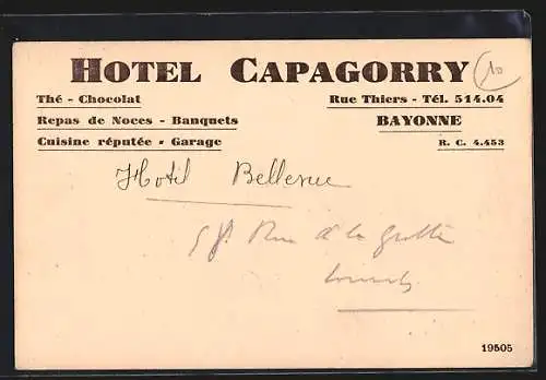 AK Bayonne, Hotel Capagorry, Rue Thiers