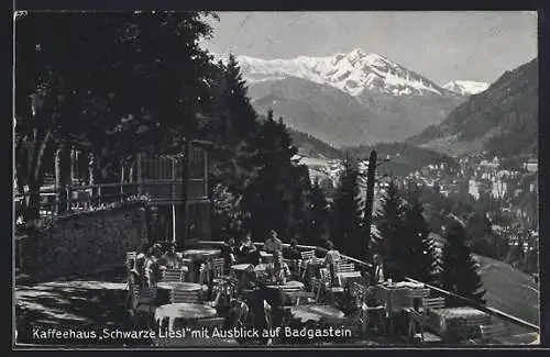 AK Badgastein, Cafe Schwarze Liesl mit Ausblick auf den Ort