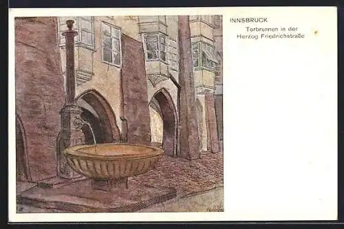 AK Innsbruck, Torbrunnen in der Herzog Friedrichstrasse