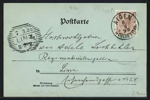 Mondschein-AK Schlägl-Aigen, Panorama mit Kloster