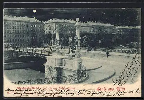 Mondschein-AK Wien, Stephanie-Brücke und Franz Josefs-Quai