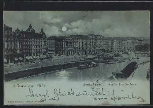 Mondschein-AK Wien, Donaukanal und Franz-Josefs-Quai