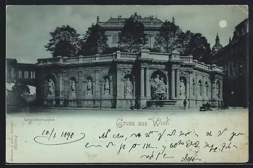 Mondschein-AK Wien, Albrechtsbrunnen, Strassenpartie