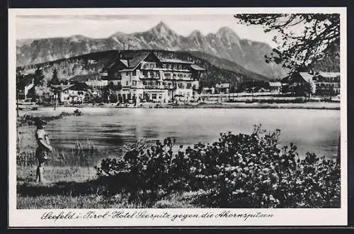 AK Seefeld i. Tirol, Hotel Seespitz gegen die Ahornspitzen