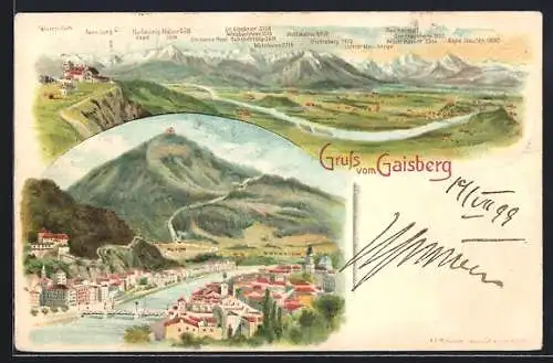 Lithographie Gaisberg, Gesamtansicht, Ortspartie