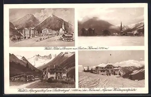 AK Krimml, Waltl`s Hotel u. Pension zur Post, Waltl`s Alpengasthof am Plattenkogel, Alpiner Wintersportplatz