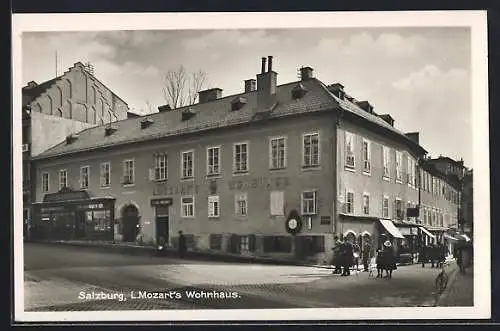 AK Salzburg, L. Mozart`s Wohnhaus, Strassenpartie