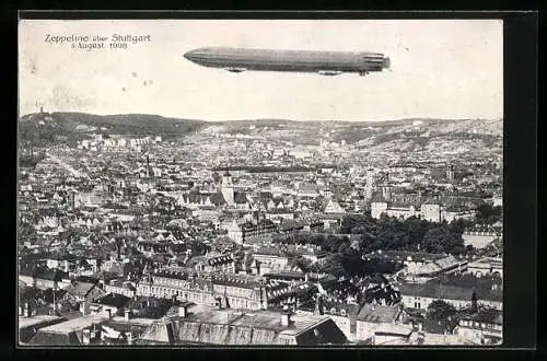 AK Stuttgart, Zeppeline über der Stadt 1908