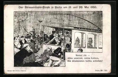 Künstler-AK Berlin, Strassenbahn-Streik am 19. und 20. Mai 1900, Arbeiterbewegung