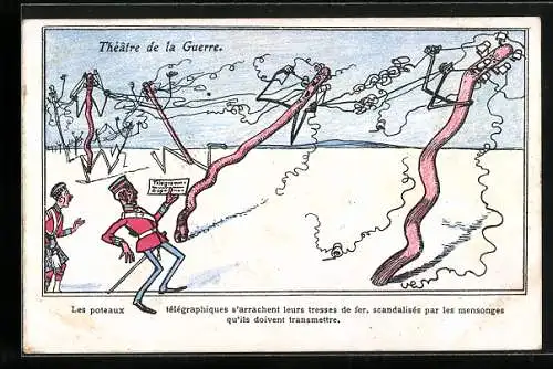 Künstler-AK Burenkrieg, zerstörte Telegraphenmasten, britische Soldaten