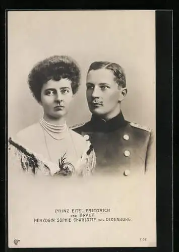 AK Prinz Eitel Friedrich von Preussen mit seiner Braut Sophie Charlotte von Oldenburg