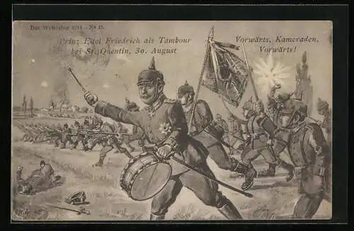 Künstler-AK Prinz Eitel Friedrich von Preussen als Tambour, Vorwärts, Kameraden, Vorwärts!