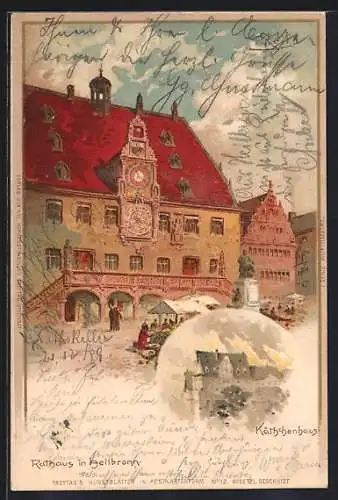 Künstler-AK Fritz Reiss: Heilbronn, Käthchenhaus, Rathaus