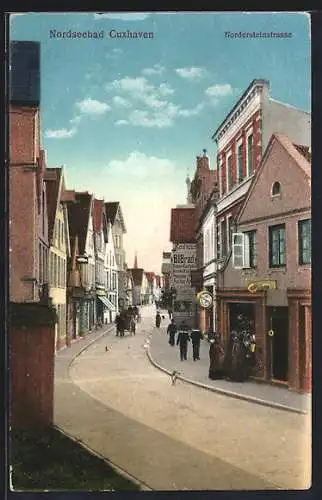 AK Cuxhaven, Nordseebad, Nordersteinstrasse mit Kaufhaus Bibrady