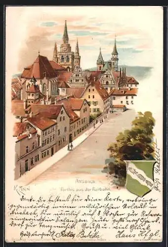 Lithographie Ansbach, Partie aus der Reitbahn