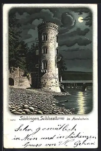 Lithographie Säckingen, Schlossturm