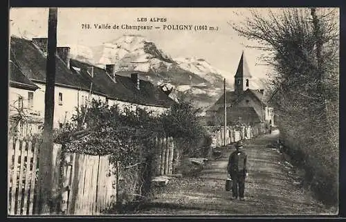 AK Poligny /Vallée de Champsaur, Vue partielle avec l`eglise