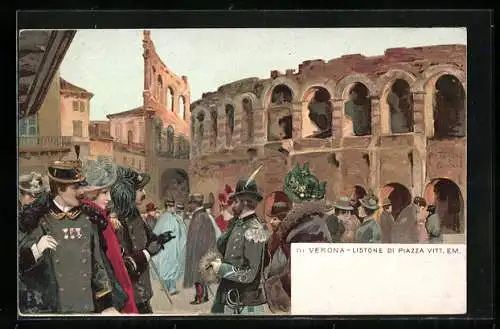 Lithographie Verona, Listone Di Piazza Vittorio Emanuele, Anfiteatro