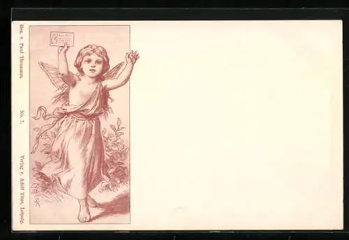 Künstler-AK sign. Paul Thumann: Ein kleiner Engel mit einem Brief