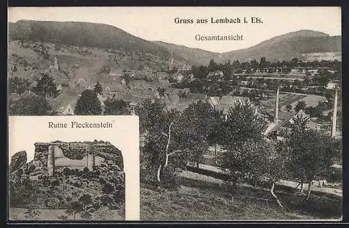 AK Lembach i. Els., Gesamtansicht und Ruine Fleckestein