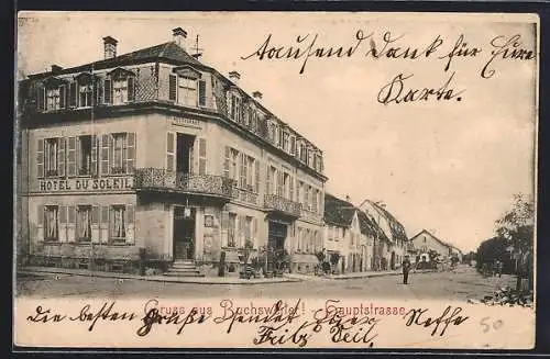 AK Buchsweiler, Hauptstrasse mit Hotel du Soleil