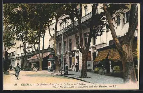 AK Grasse, Le Boulevard du Jeu de Ballon et le Thèatre