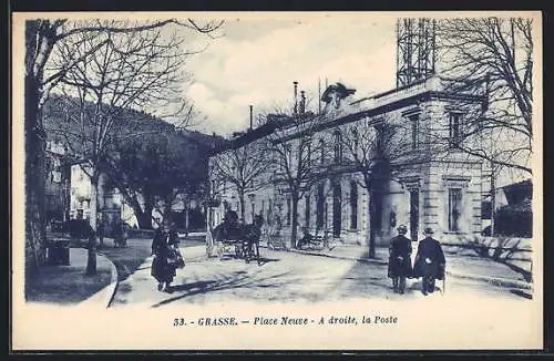 AK Grasse, Place Neuve-A droite, la Poste