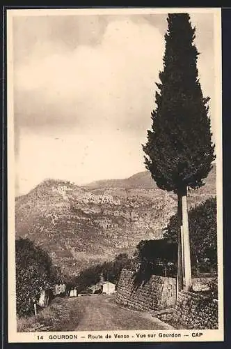 AK Gourdon, Route de Vence-Vue sur Gourdon