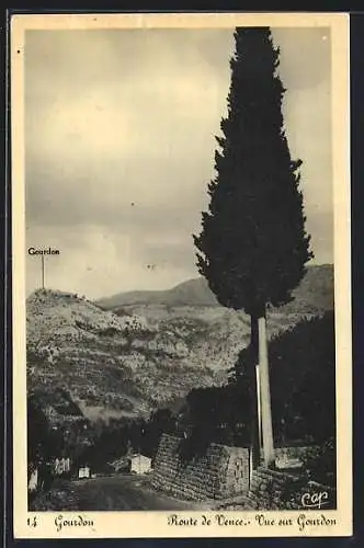 AK Gourdon, Route de Vence-Vue sur Gourdon