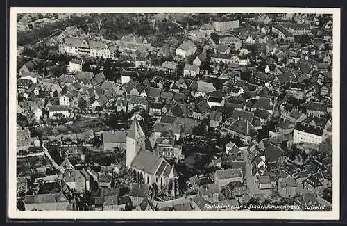 AK Soest i. W., Paulikirche und Stadtkrankenhaus vom Flugzeug aus