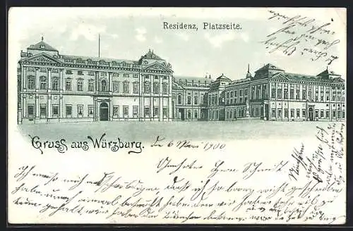 Künstler-AK Würzburg, Platzseite der Residenz