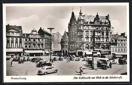 AK Braunschweig, Der Kohlmarkt mit Blick in die Schuhstrasse