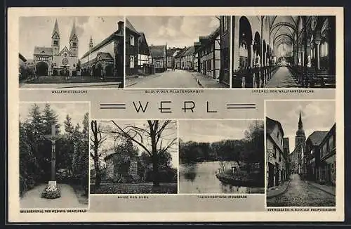 AK Werl, Wallfahrtskirche, Blick in den Melztergraben, Grabdenkmal der Hedwig Dransfeld, Krämergasse