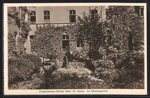 AK Werl Kr. Soest, Franziskaner-Kloster, Partie im Klostergarten